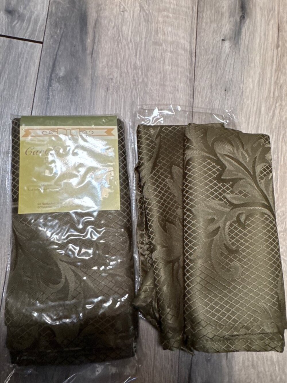 Caroline Scroll Damask Napkins 6 17"x17" Olive Green Polyester Machine Washable